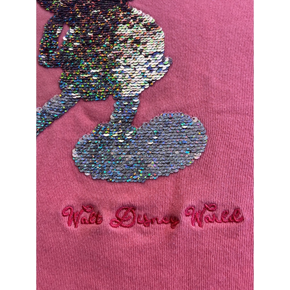 Disney Park Mickey Mouse Sweatshirt Womens sz M Coral/Orange Gold Sequin Glitzy - Picture 5 of 14